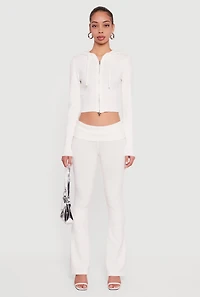 Mid Rise Ribbed Knit Flare Leg Pants