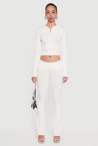 Cropped Ribbed Knit Zip Front Hooded Cardigan