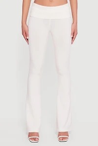 Mid Rise Ribbed Knit Flare Leg Pants