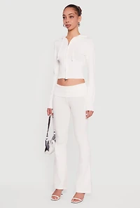 Cropped Ribbed Knit Zip Front Hooded Cardigan