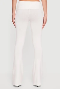 Mid Rise Ribbed Knit Flare Leg Pants