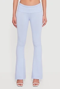 Mid Rise Ribbed Knit Flare Leg Pants