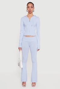 Cropped Ribbed Knit Zip Front Hooded Cardigan