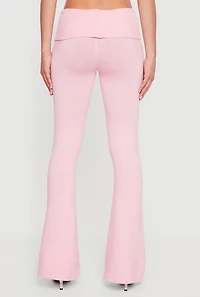 Womens Mid Rise Ribbed Knit Flare Leg Pants, Pink, Size S