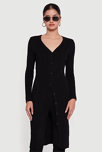 Cable Knit Long Button Front Duster