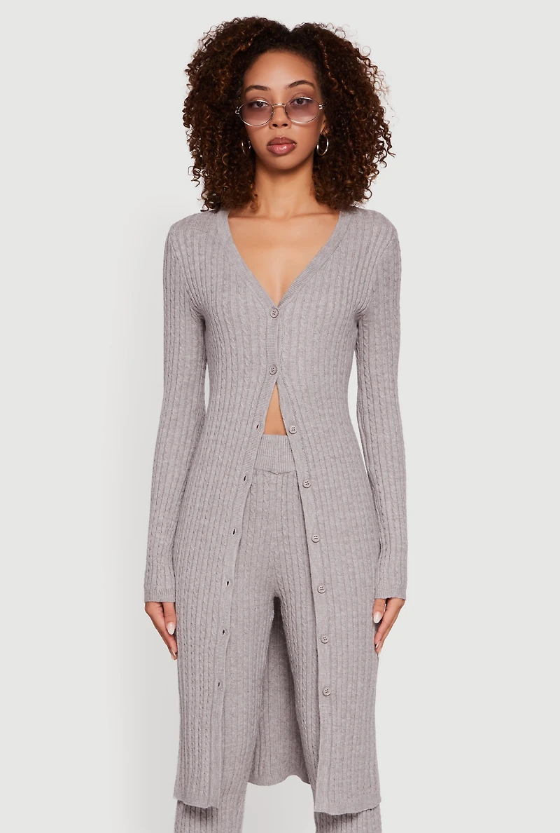 Cable Knit Long Button Front Duster