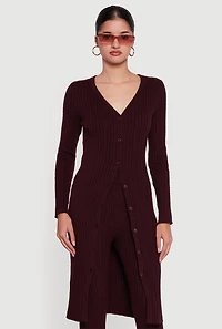 Cable Knit Long Button Front Duster