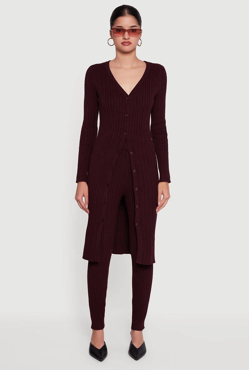 Cable Knit Long Button Front Duster