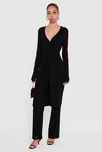 Ribbed Knit Drawstring Waist Pants