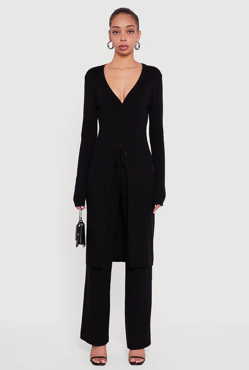 Ribbed Knit Drawstring Waist Pants