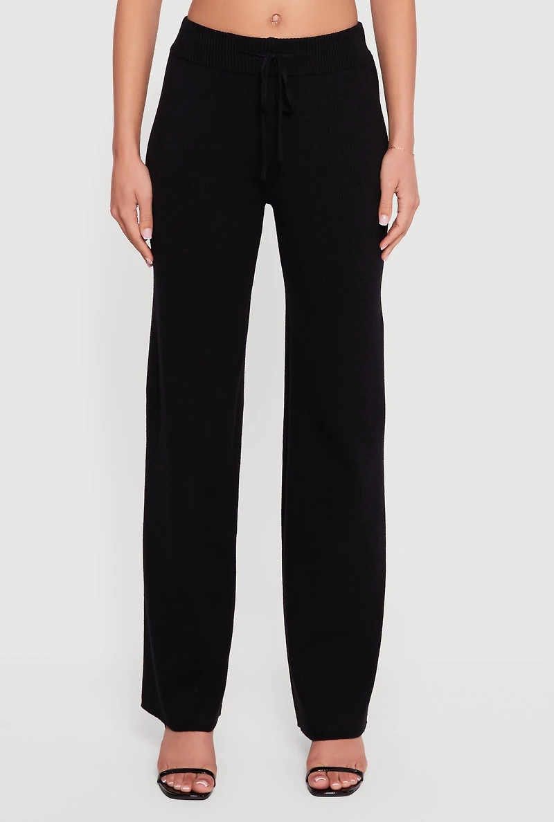 Ribbed Knit Drawstring Waist Pants