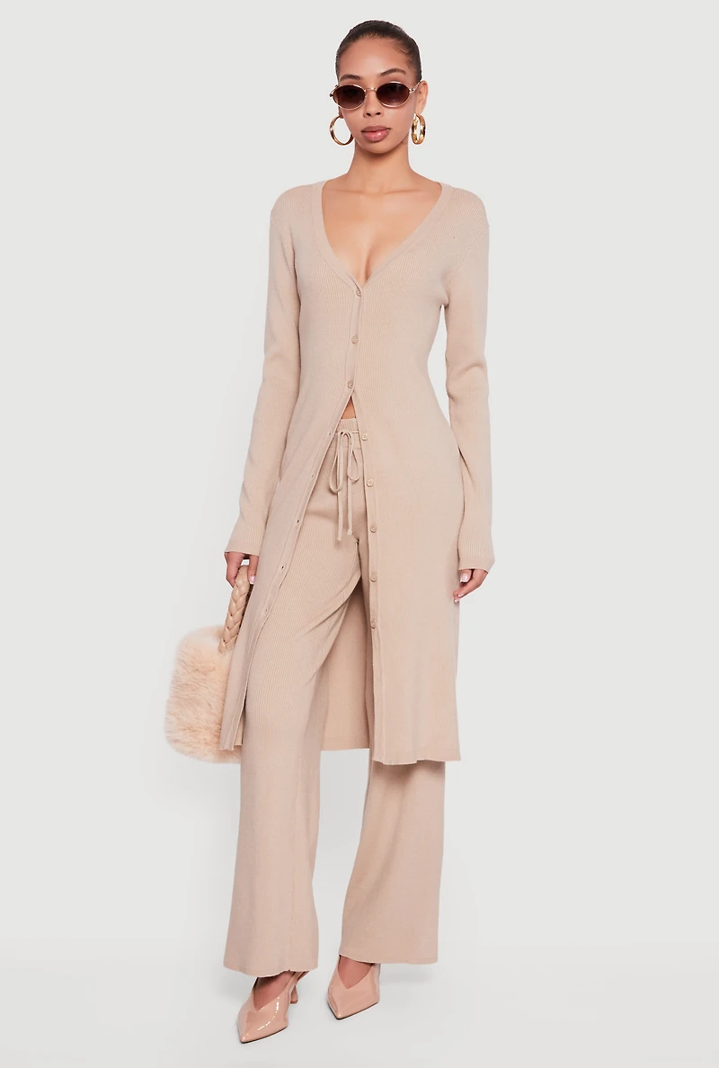 Womens Ribbed Knit Drawstring Waist Pants,