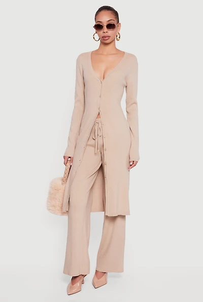 Womens Ribbed Knit Drawstring Waist Pants,