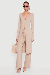 Womens Ribbed Knit Drawstring Waist Pants,