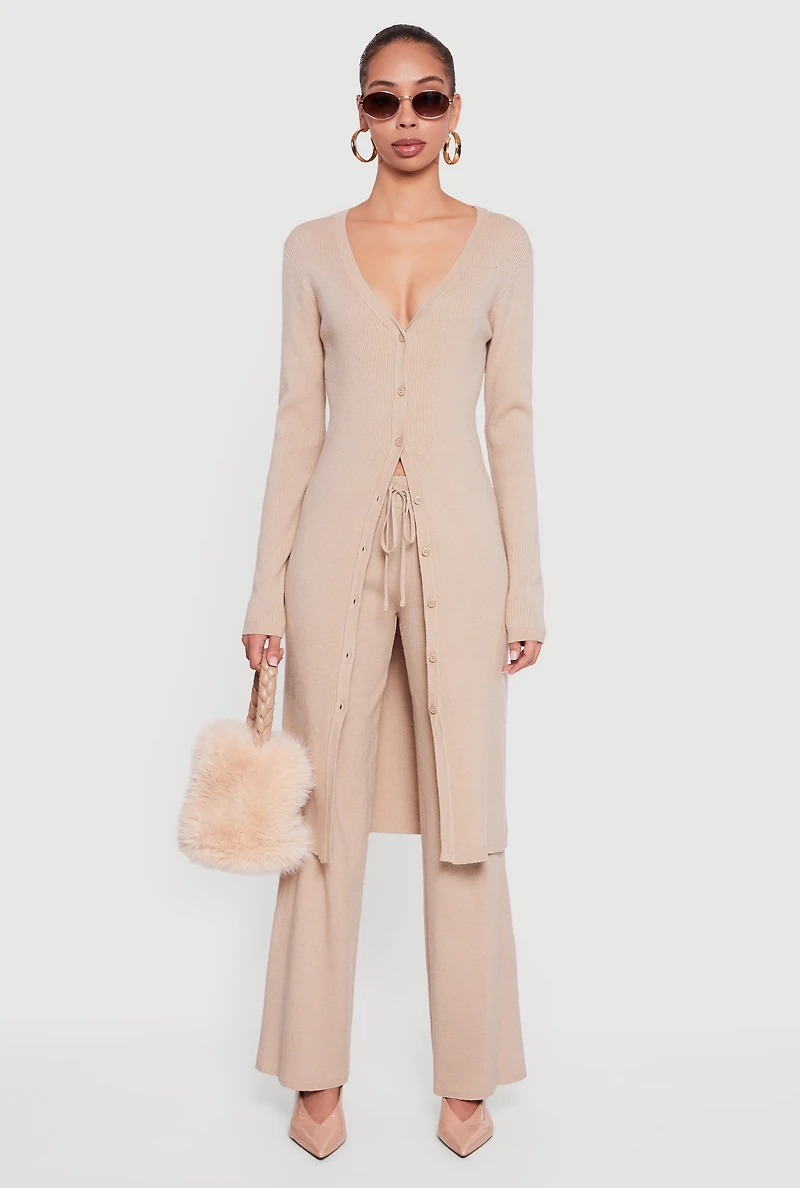 Womens Ribbed Knit Drawstring Waist Pants,