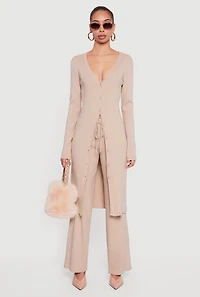 Womens Ribbed Knit Drawstring Waist Pants,