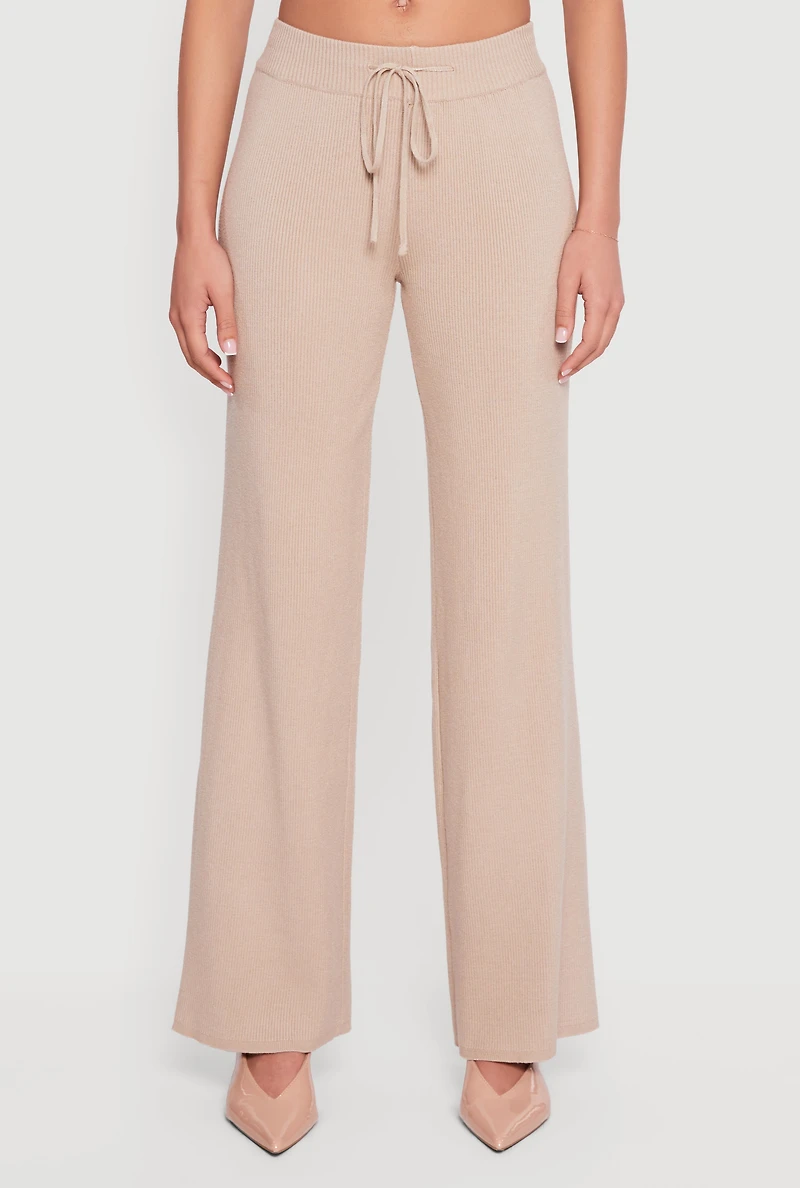 Womens Ribbed Knit Drawstring Waist Pants,