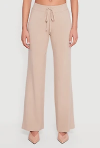 Womens Ribbed Knit Drawstring Waist Pants,