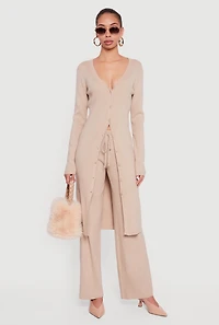 Womens Long Sleeve Ribbed Knit Duster,