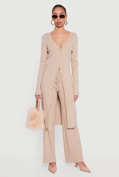 Long Sleeve Ribbed Knit Duster