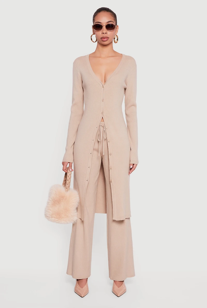 Womens Long Sleeve Ribbed Knit Duster,