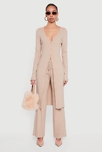 Womens Long Sleeve Ribbed Knit Duster,