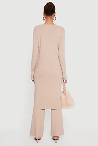 Womens Long Sleeve Ribbed Knit Duster,