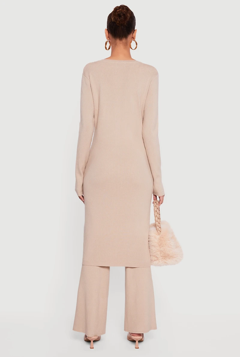 Long Sleeve Ribbed Knit Duster