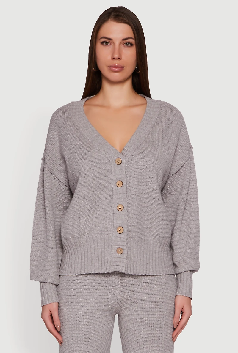 Womens Drop Shoulder Button Front Cardigan, Grey,