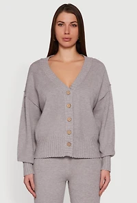 Womens Drop Shoulder Button Front Cardigan, Grey,