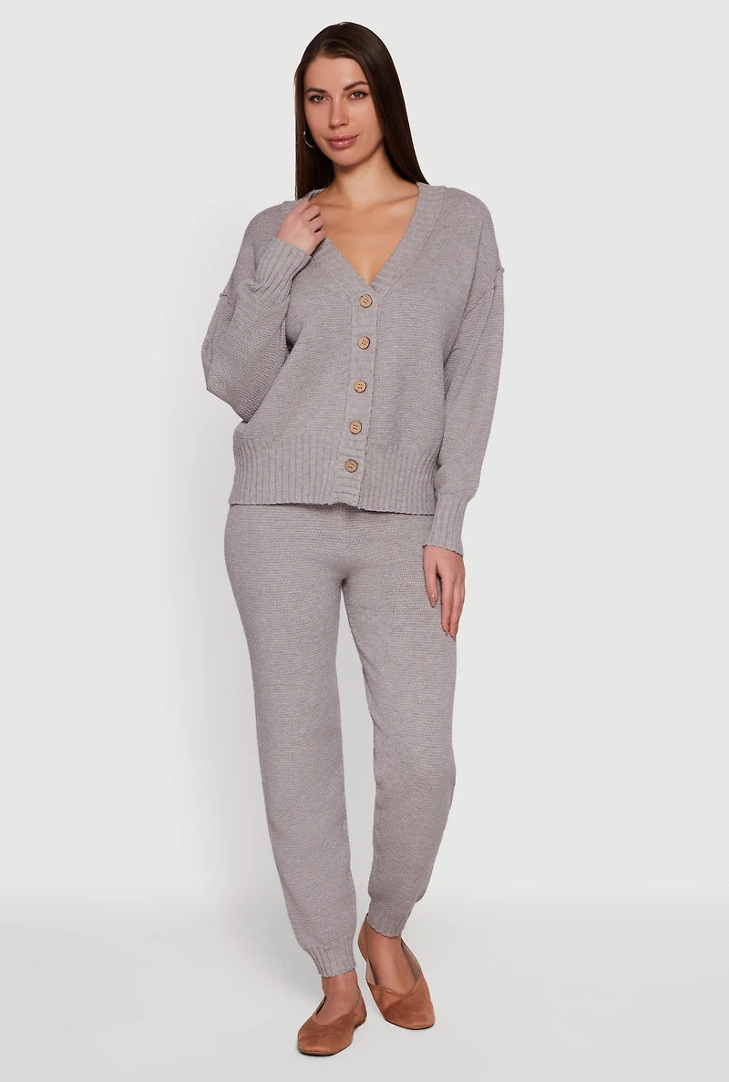 Womens Drop Shoulder Button Front Cardigan, Grey,