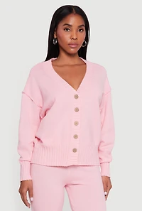 Drop Shoulder Button Front Cardigan