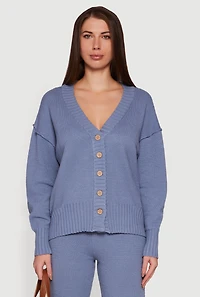 Womens Drop Shoulder Button Front Cardigan,