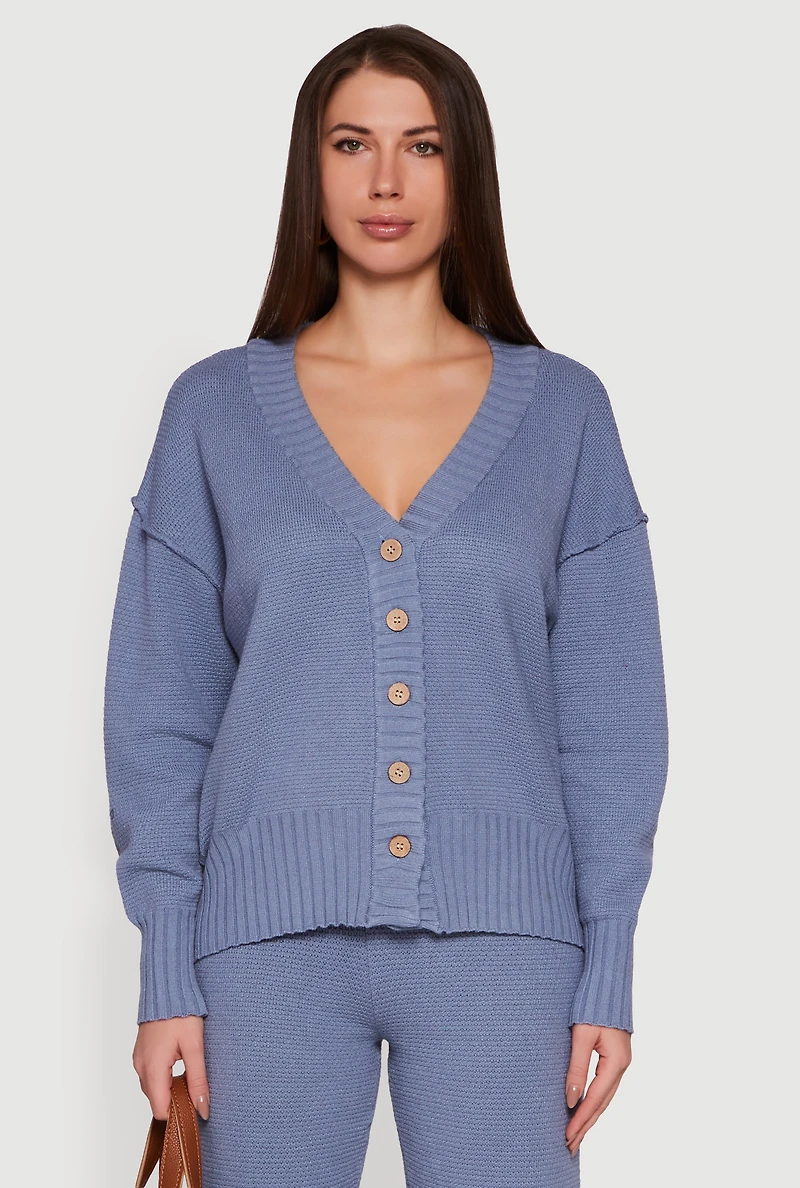 Drop Shoulder Button Front Cardigan