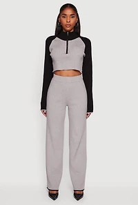 Womens Color Blocked Half Zip Crop Sweater,