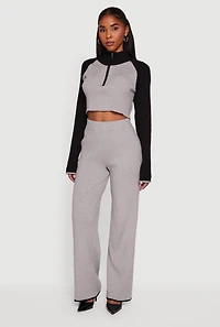 Womens Color Blocked Half Zip Crop Sweater,