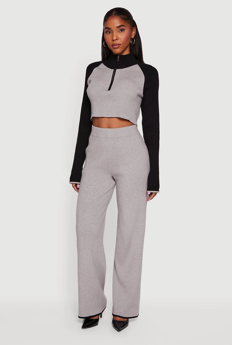 Color Blocked Half Zip Crop Sweater