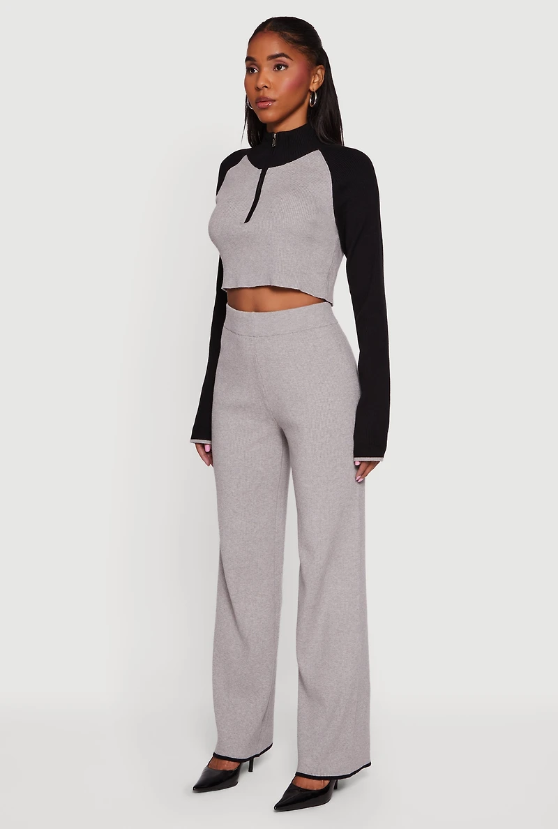 Color Blocked Half Zip Crop Sweater