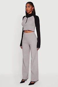 Color Blocked Half Zip Crop Sweater