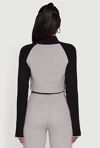 Color Blocked Half Zip Crop Sweater