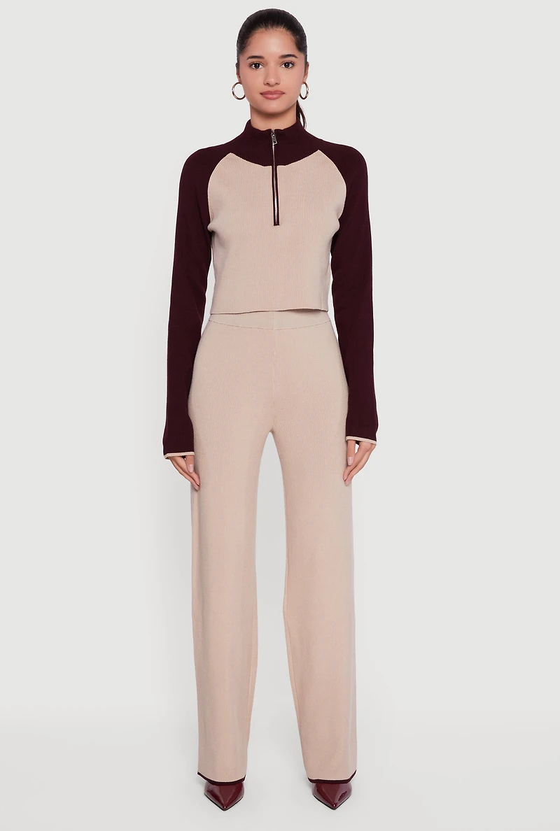 Womens Color Blocked Zip Front Crop Sweater, M