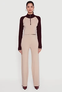 Womens Color Blocked Half Zip Crop Sweater, S