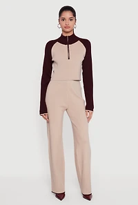 Womens Color Blocked Half Zip Crop Sweater, S