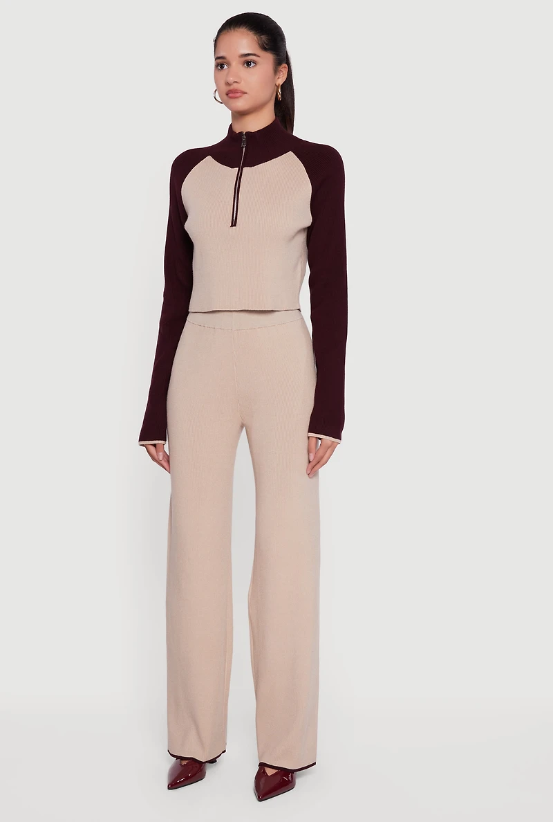 Womens Color Blocked Zip Front Crop Sweater, M