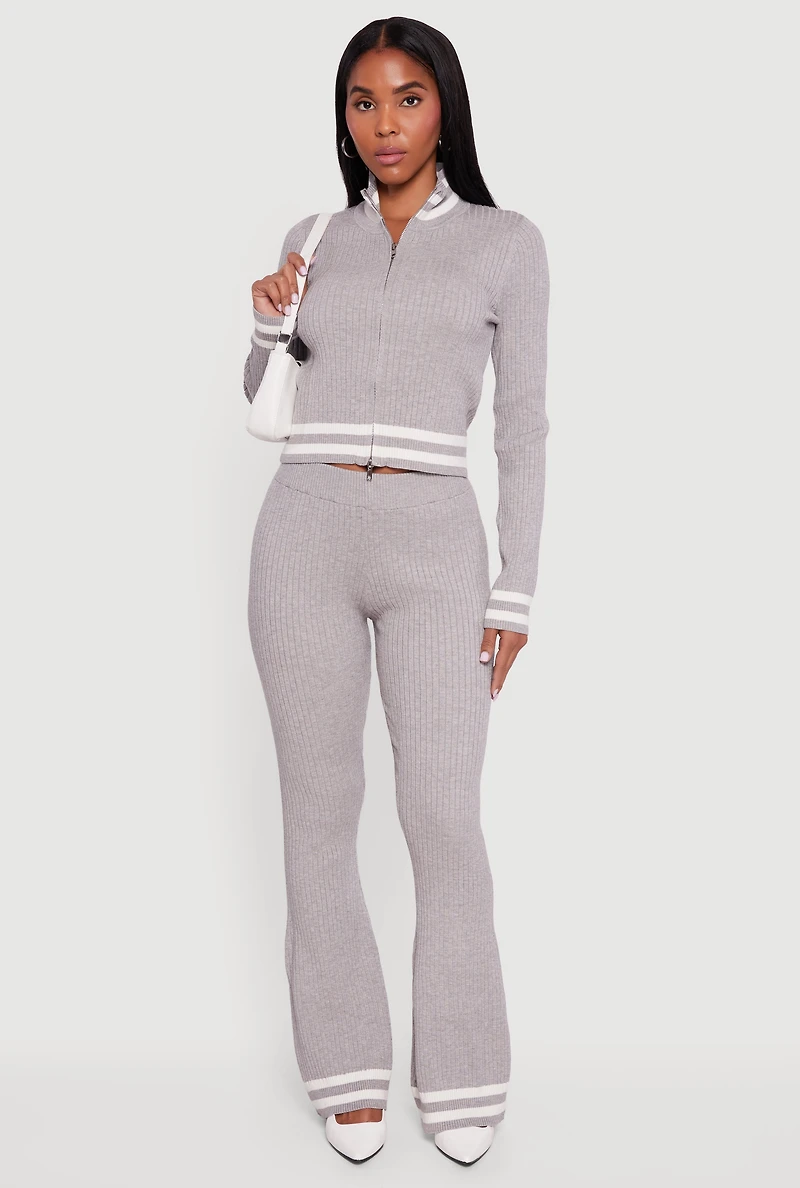 Varsity Stripe Detail Zip Front Sweater