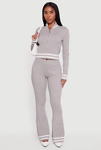 Varsity Stripe Detail Zip Front Sweater