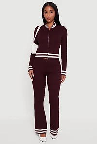 Varsity Stripe Detail Zip Front Sweater