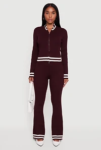 Varsity Stripe Detail Zip Front Sweater