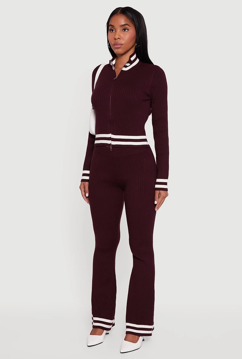 Varsity Stripe Detail Zip Front Sweater