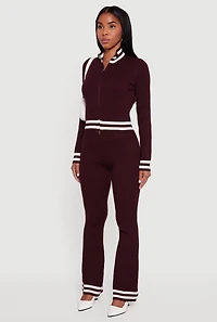 Varsity Stripe Detail Zip Front Sweater